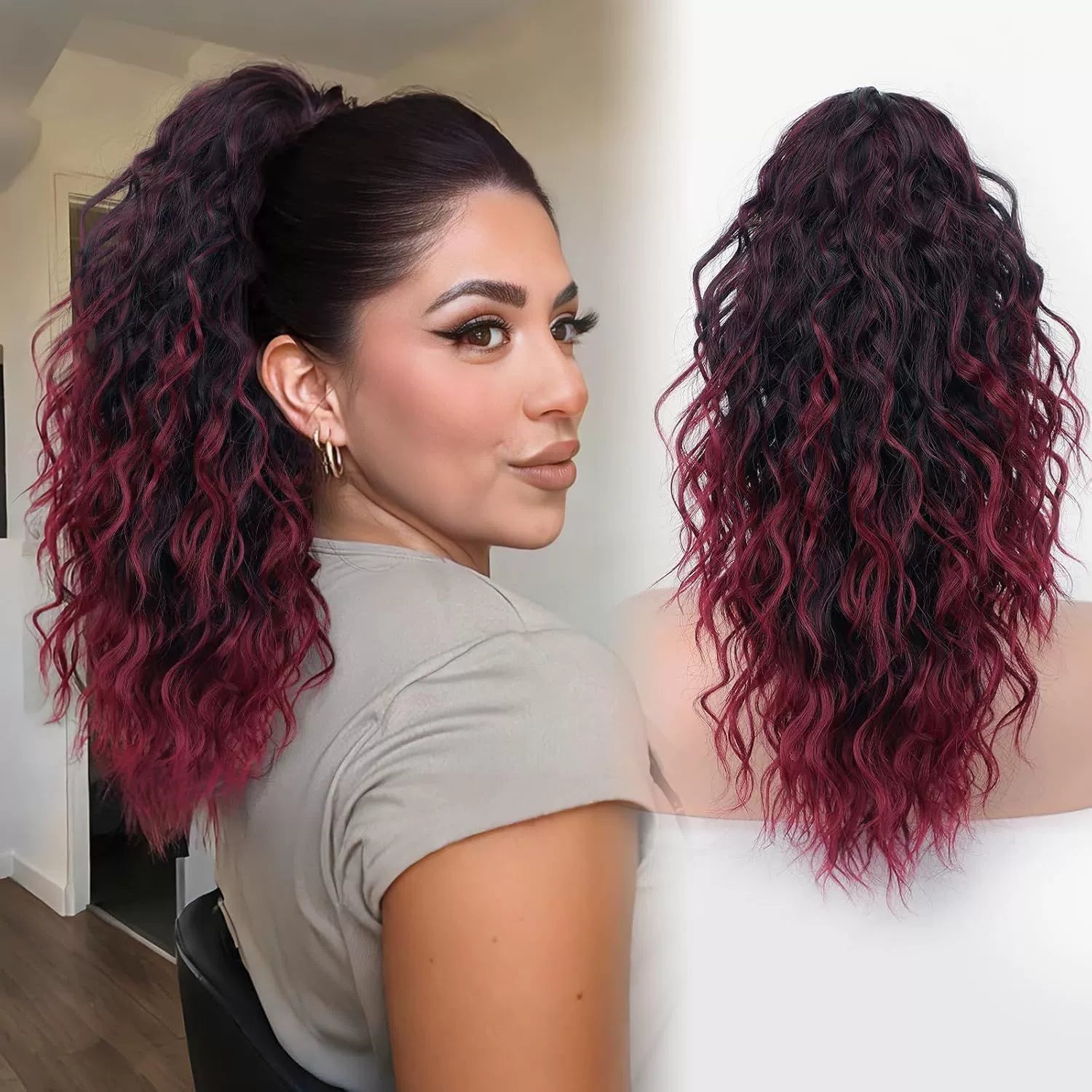 18 Inch Curly Wavy Frizzy Hair Extension with Ponytail