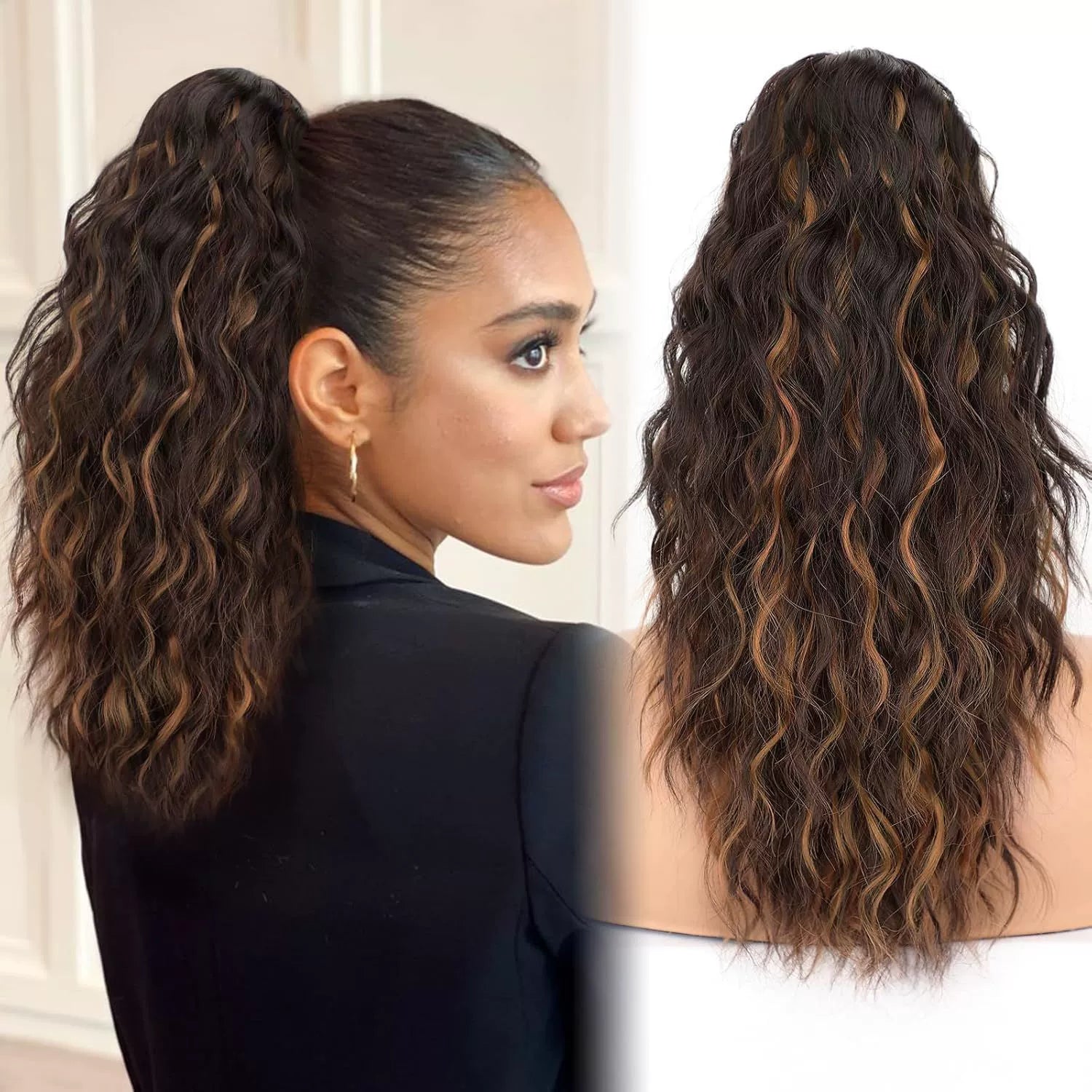 🩷 18 Inch Curly Wavy Frizzy Hair Extension with Ponytail