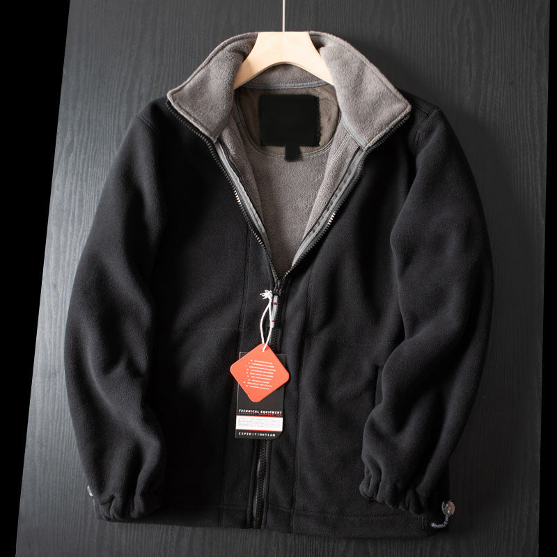 LAST DAY PROMOTION - 50%OFF🔥 Unisex Full Zip Stand Collar Reversible Fleece Coat