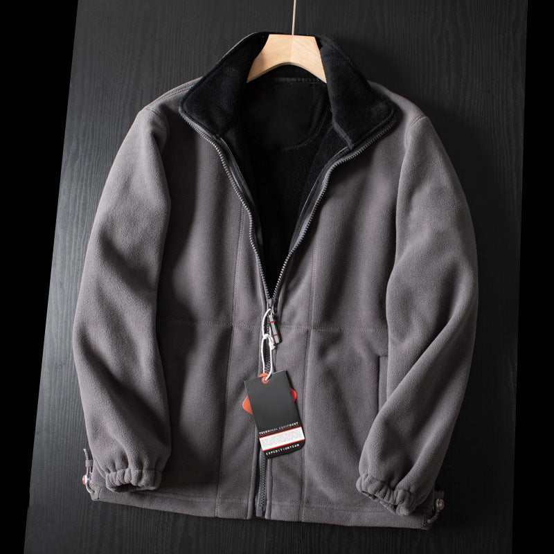 LAST DAY PROMOTION - 50%OFF🔥 Unisex Full Zip Stand Collar Reversible Fleece Coat
