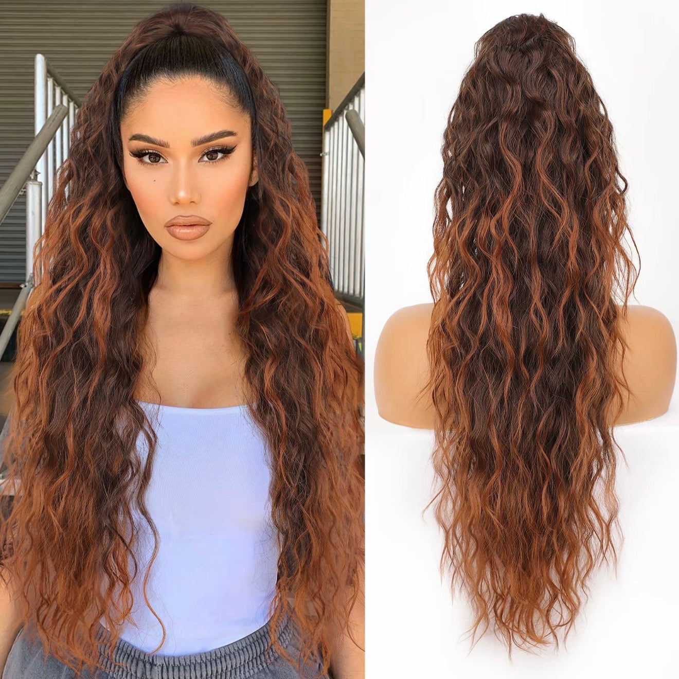 Extension de Cheveux Bouclés Ondulés et Volumineux avec Queue de Cheval