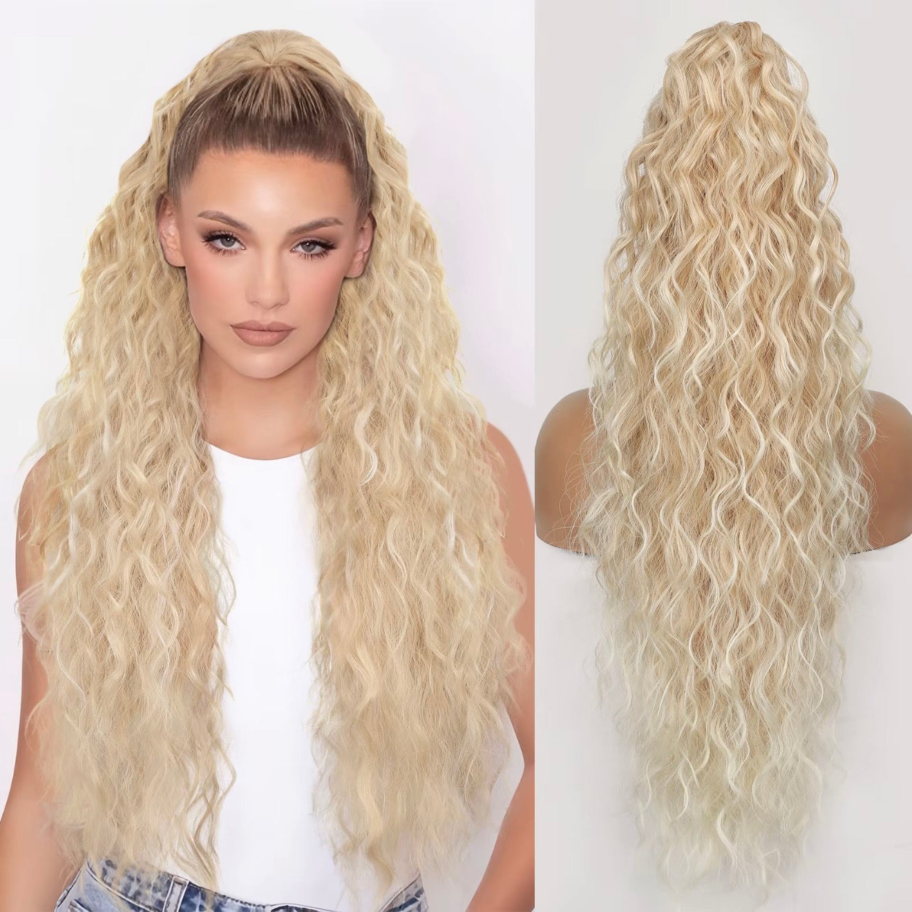 Extension de Cheveux Bouclés Ondulés et Volumineux avec Queue de Cheval