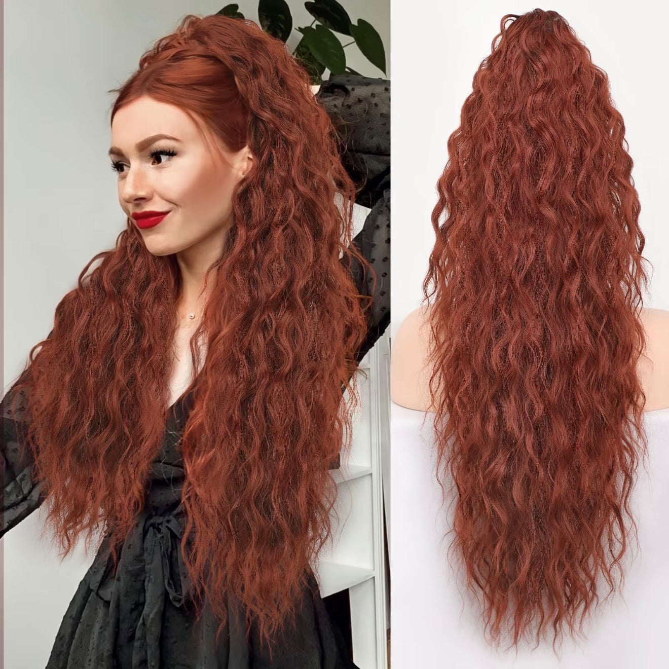 Extension de Cheveux Bouclés Ondulés et Volumineux avec Queue de Cheval