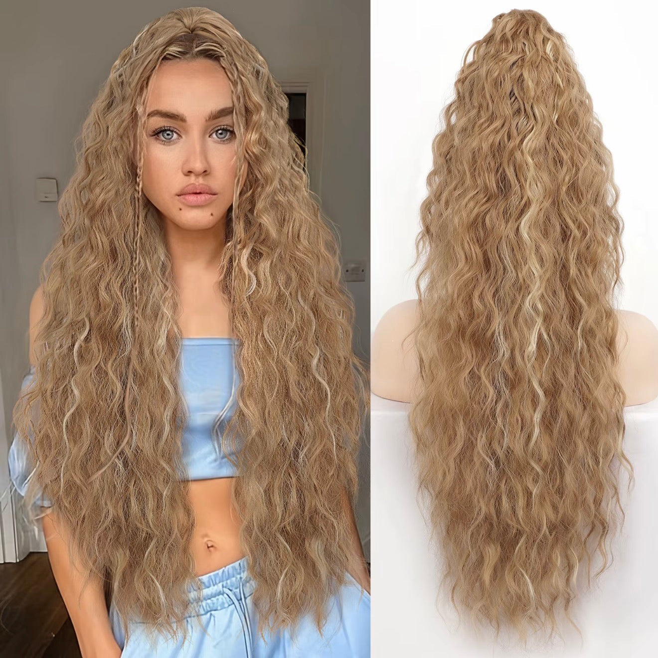 Extension de Cheveux Bouclés Ondulés et Volumineux avec Queue de Cheval