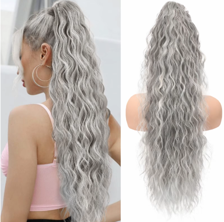 Extension de Cheveux Bouclés Ondulés et Volumineux avec Queue de Cheval