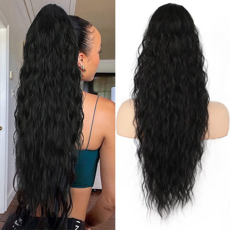 Extension de Cheveux Bouclés Ondulés et Volumineux avec Queue de Cheval