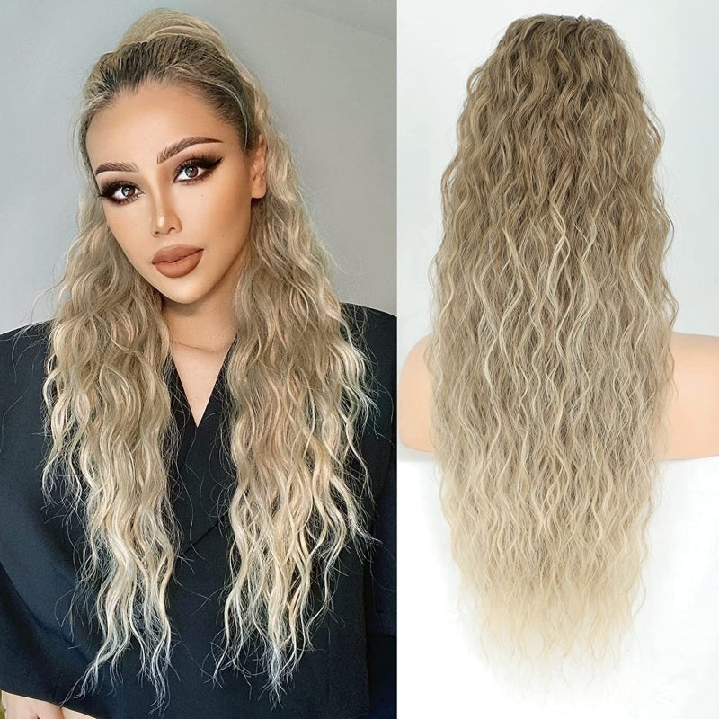 Extension de Cheveux Bouclés Ondulés et Volumineux avec Queue de Cheval