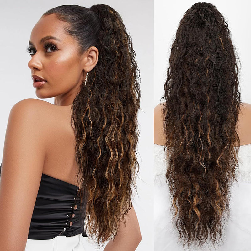 Extension de Cheveux Bouclés Ondulés et Volumineux avec Queue de Cheval