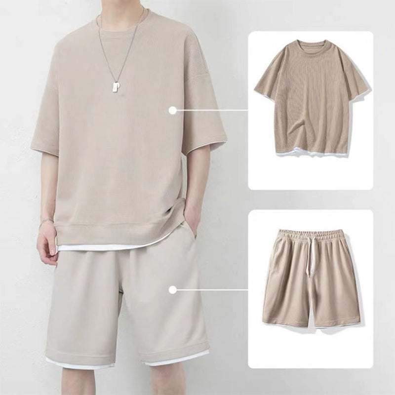 🎉 LIMITED TIME 66% OFF! 👕 Men's Waffle Knit T-Shirt & Shorts Set – Cooling Sensation Fabric & Relaxed Fit Design 💙